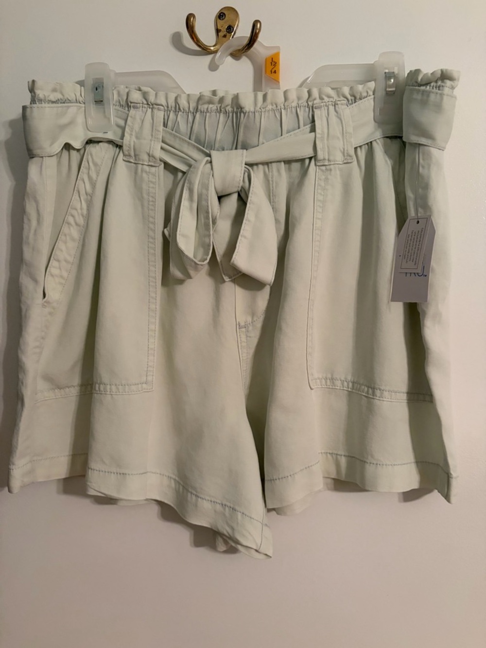 Time and Tru High-Waist Paperbag Tie Shorts in Sage Green